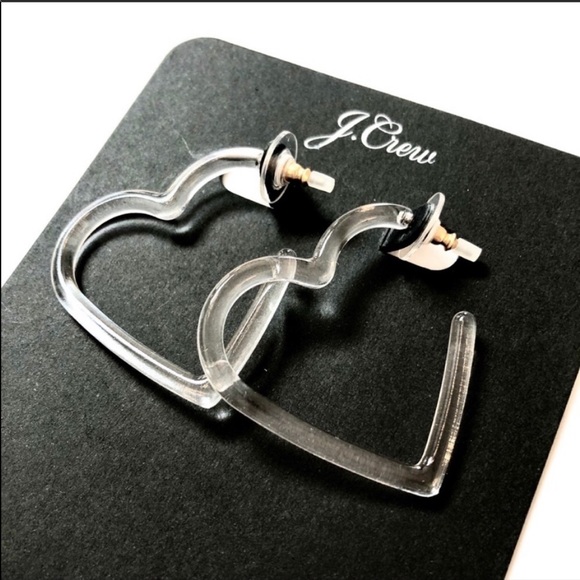 J.Crew✨New✨Heart Hoop Clear Acetate Earrings - Picture 1 of 8